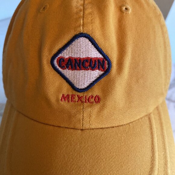Cancun Mexico Yellow Baseball Cap Adjustable Strapback Travel Vaction - Picture 2 of 7